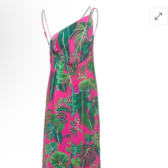 FARM RIO asymmetrical thin straps tropical inspired with front slit. - Picture 6 of 7